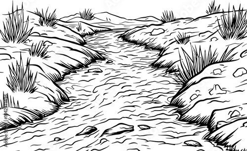 Dry river landscape illustration drawing