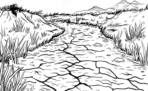Dry river landscape illustration drawing