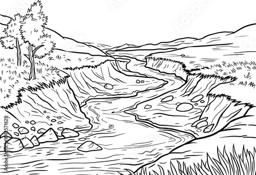 Dry river landscape illustration drawing