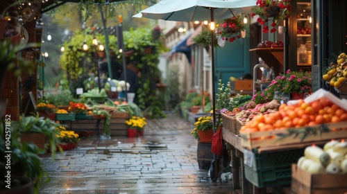 Fresh Produce Market in Rainy Alley