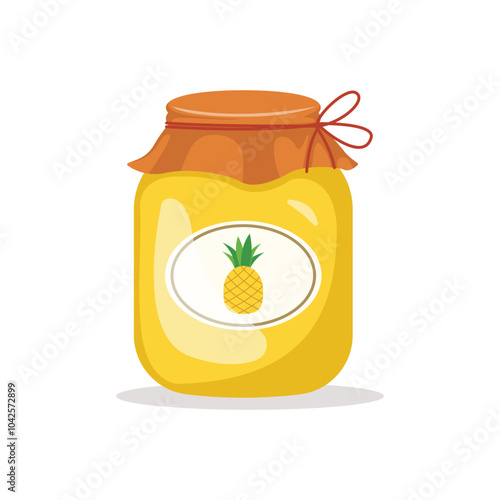 Pineapple jam in glass jar vector illustration