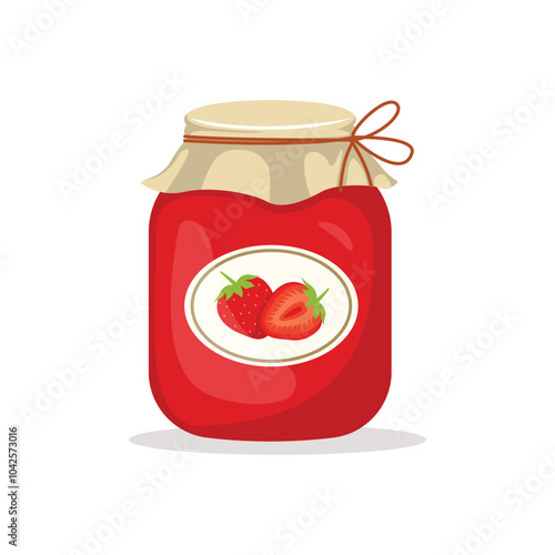 Strawberry jam in glass jar vector illustration. isolated on white background