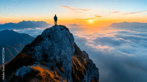 A person stands atop a moun...