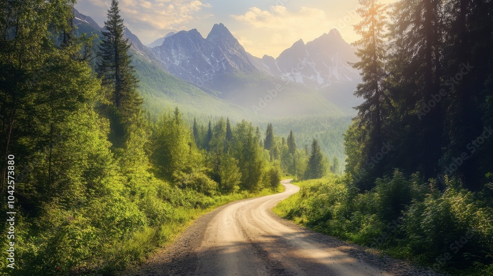 A picturesque mountain road winds through vibrant green hills, dotted with wildflowers. The warm summer light casts soft shadows, highlighting the breathtaking landscape and distant peaks. A picturesque mountain road winds through vibrant green hills, dotted with wildflowers. The warm summer light casts soft shadows, highlighting the breathtaking landscape and distant peaks.