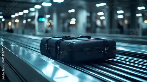 A black suitcase on a conve...