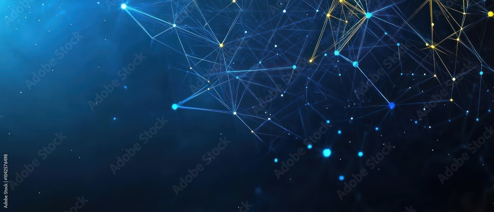 Abstract digital network with interconnected nodes and glowing points on a dark background. Abstract digital network with interconnected nodes and glowing points on a dark background.