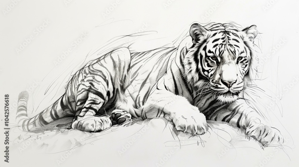 Fototapeta premium Regal Tiger on Clean White Background