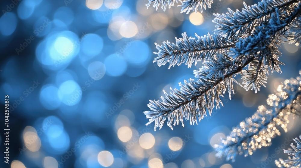 Frosty branches with a blue bokeh background, evoking a wintery atmosphere. Frosty branches with a blue bokeh background, evoking a wintery atmosphere.
