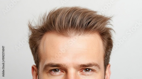 Close-up of a man s scalp, before hair regrowth treatment, showing thinning hair, after shot with thicker, fuller hair, healthy scalp, Hair regrowth, transformation process photo