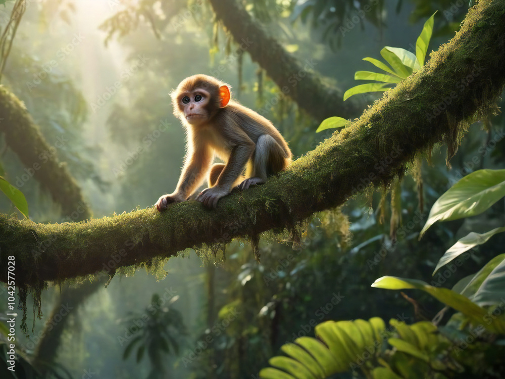 Fototapeta premium baby monkey playing in the jungle