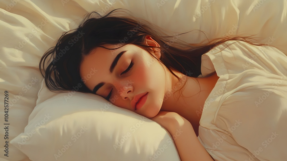 Young woman sleeping on white pillow in bed. Young woman sleeping on white pillow in bed.