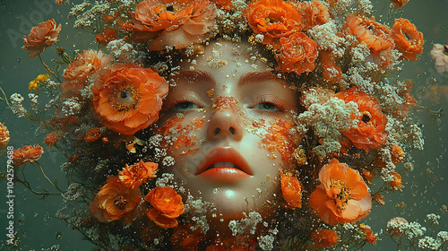 A serene face surrounded by...