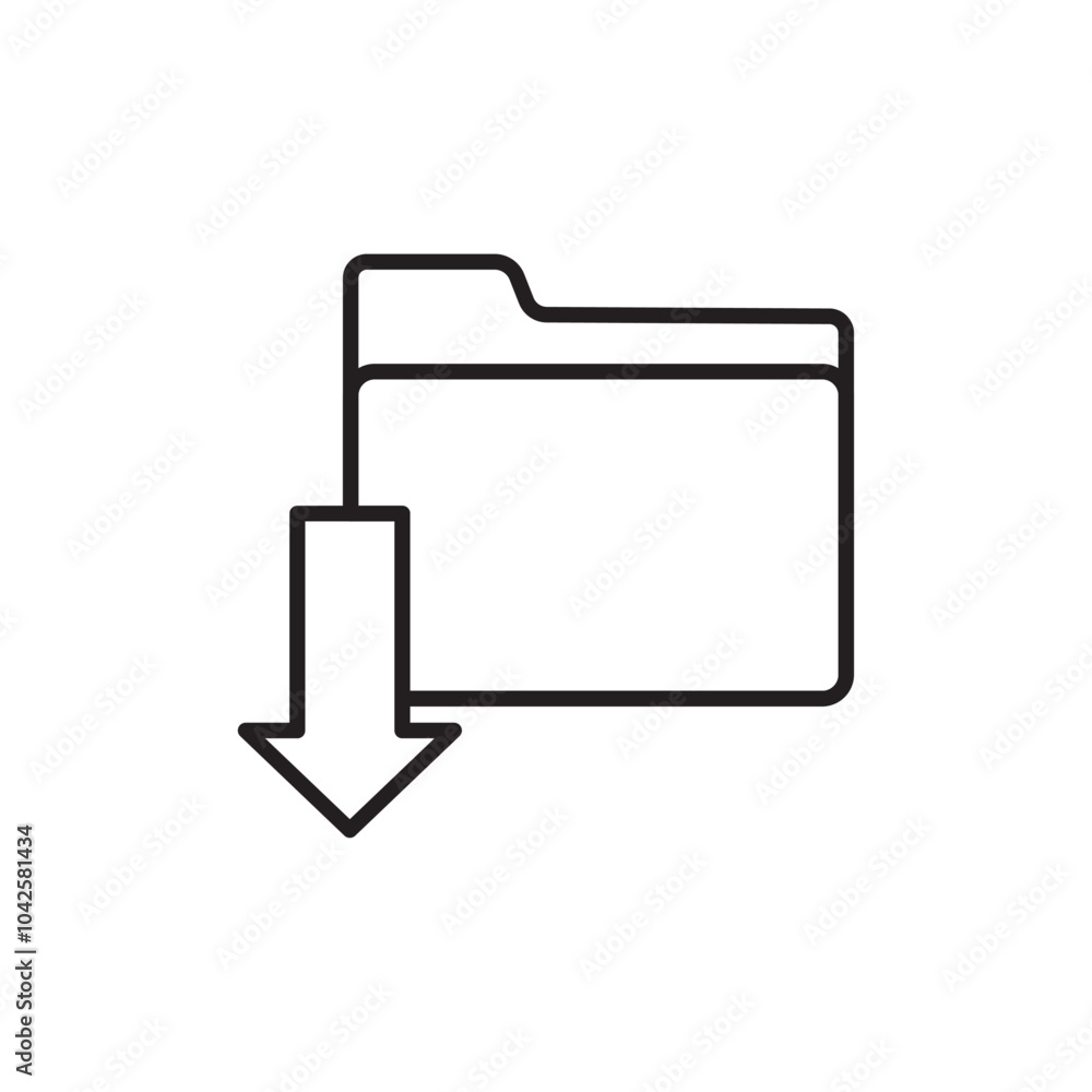 Folder download icon Flat art illustration in outline Folder download icon Flat art illustration in outline