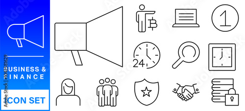 Finance line icons set. Money payments elements outline icons collection. Payments elements symbols. Currency, money, bank, cryptocurrency, check, wallet, piggy, balance, safe