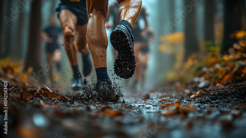 Runners splashing through a...