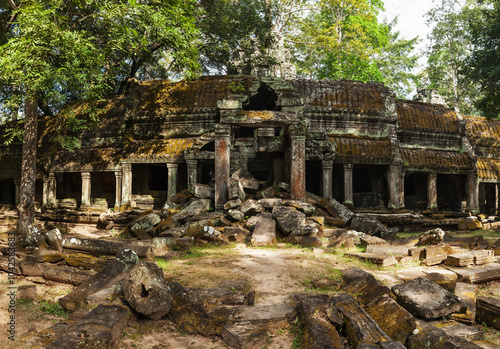 Travel Cambodia concept background - panorama of ancient ruins of Ta Prohm temple, Angkor, Cambodia