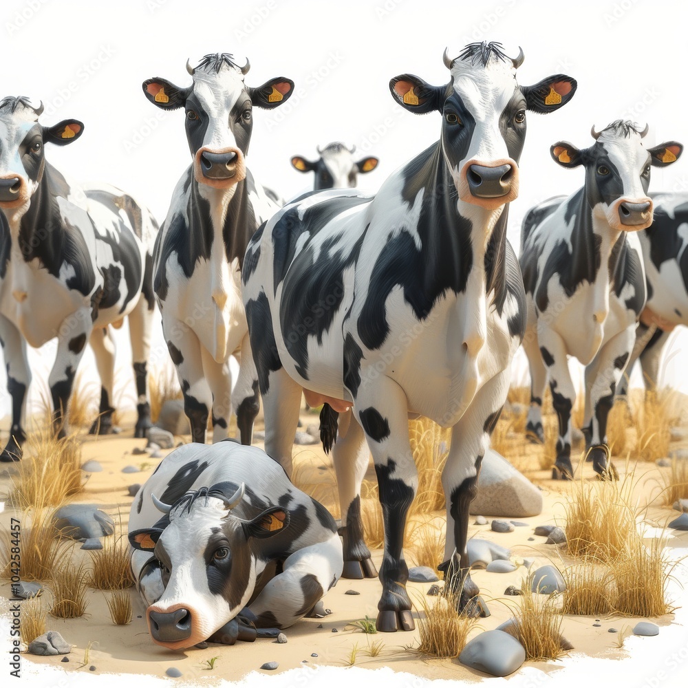 Isometric Cartoon Farm with Cows in 3D Render Isometric Cartoon Farm with Cows in 3D Render