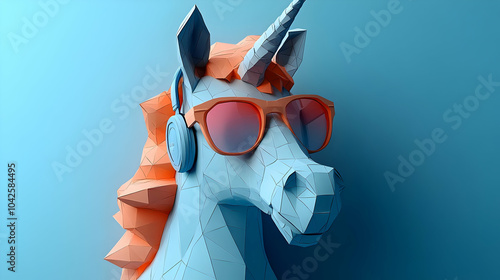 A stylized unicorn head wit...