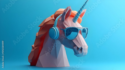 A stylized unicorn head wea...