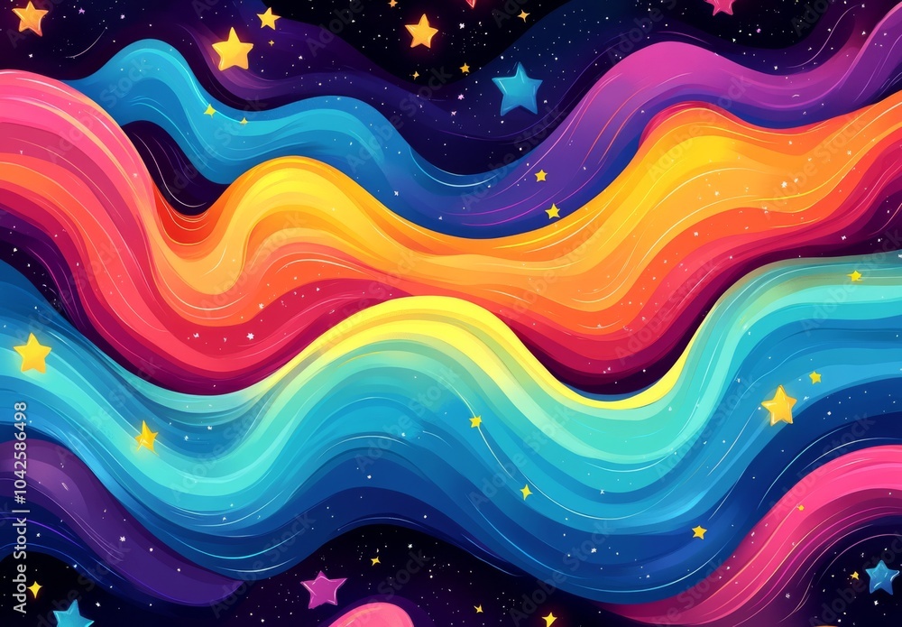 渦巻き模様と星のカラフルなサイケデリック背景