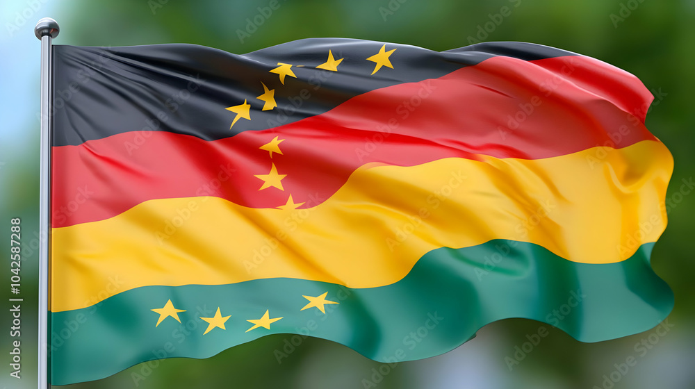 Obraz premium Waving Flag with Yellow Stars - 3D Illustration