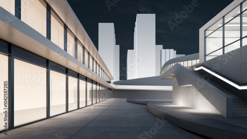 Modern Architecture Nighttime Cityscape - Concrete and Glass Design