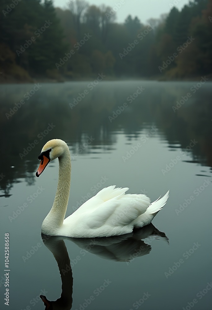 Natural Lighting Bliss: A White Swan in a Depressive Vintage Lake Environment Natural Lighting Bliss: A White Swan in a Depressive Vintage Lake Environment