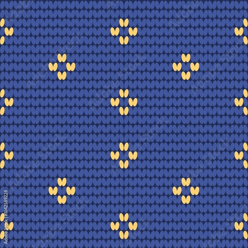 Blue yarn knitting pattern with polka dots, seamless pattern, suitable for making clothing patterns.