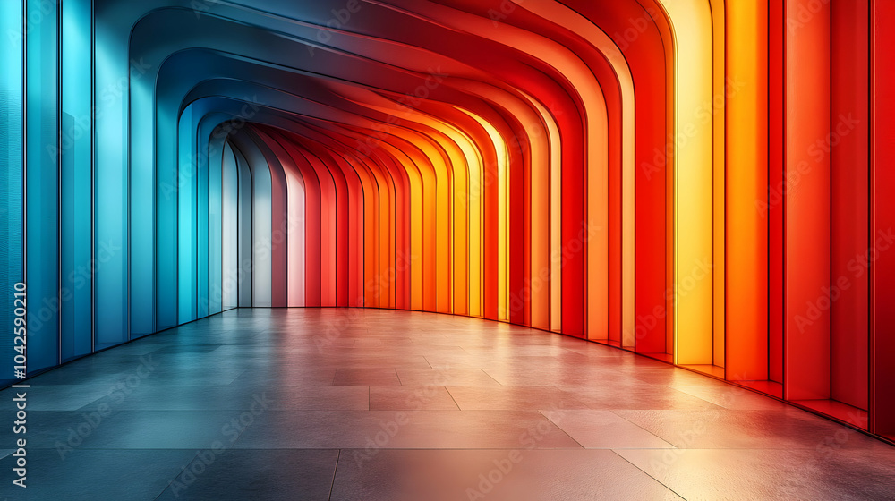 Vibrant, curved walls in a modern architectural space. Vibrant, curved walls in a modern architectural space.