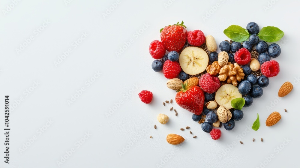 Φωτογραφία Heart shape made from a mix of fruits, nuts, and seeds on a white background, representing healthy eating choices