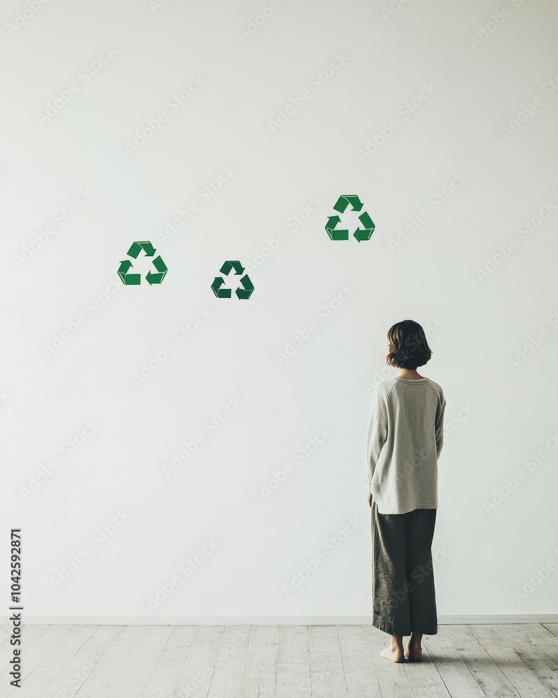 Environmental Reflection Contemplating Green Initiatives Against Minimalist Backdrop Environmental Reflection Contemplating Green Initiatives Against Minimalist Backdrop