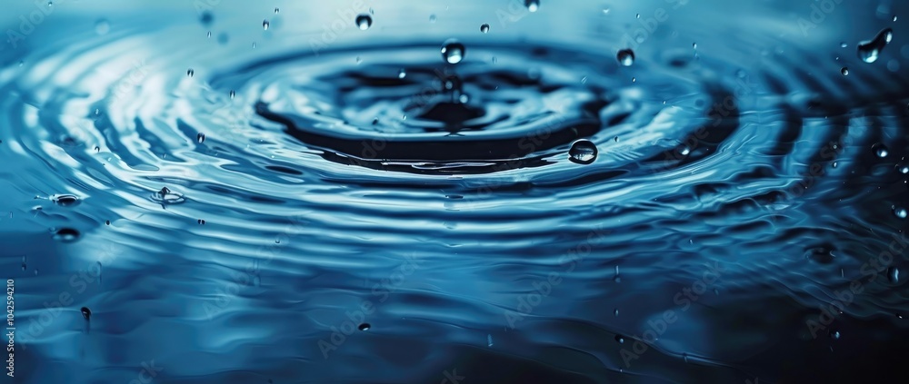 Blue background with water droplets, close-up Blue background with water droplets, close-up