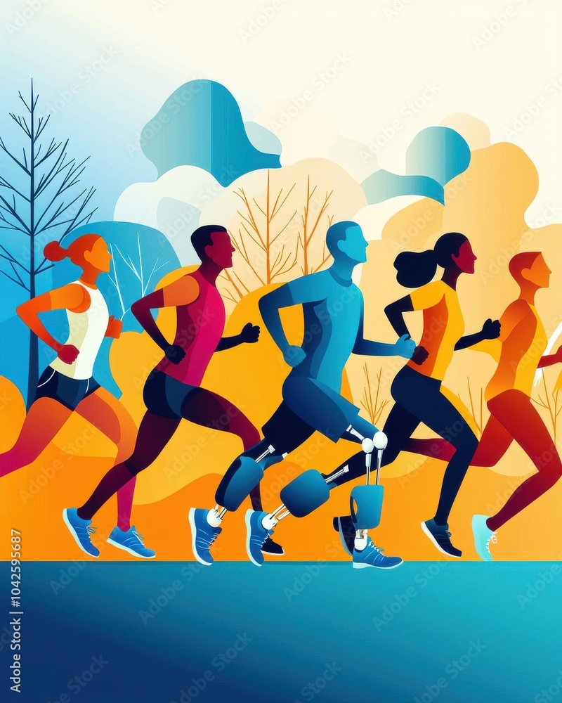 Diverse Team of Runners in a Vibrant Park Scene Diverse Team of Runners in a Vibrant Park Scene