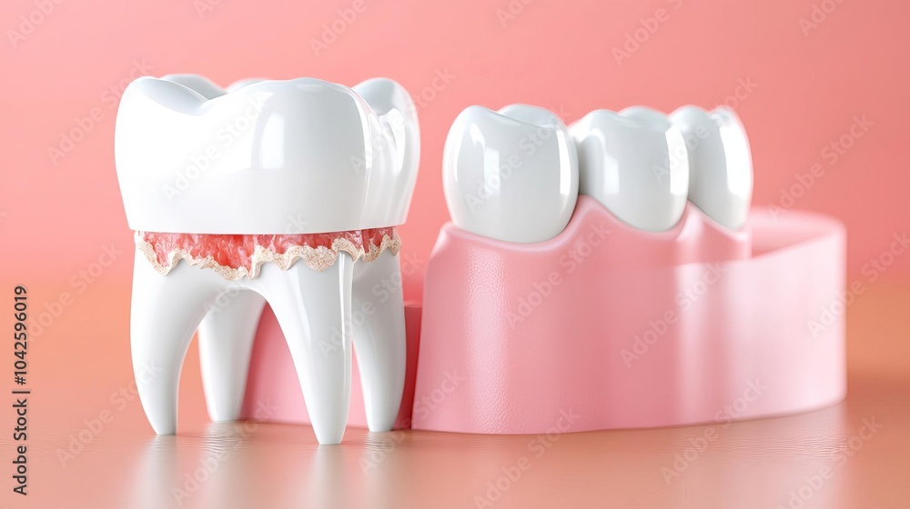 3Drender of a tooth before with decay and after with a new dental crown, showing all angles of the transformation, 3D dental care, before and after dental crowns 3Drender of a tooth before with decay and after with a new dental crown, showing all angles of the transformation, 3D dental care, before and after dental crowns