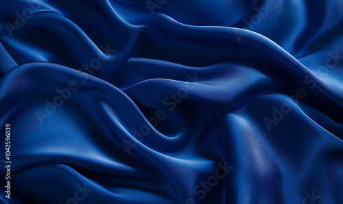 A close-up view of luxurious blue fabric, showcasing its smooth texture and elegant folds.