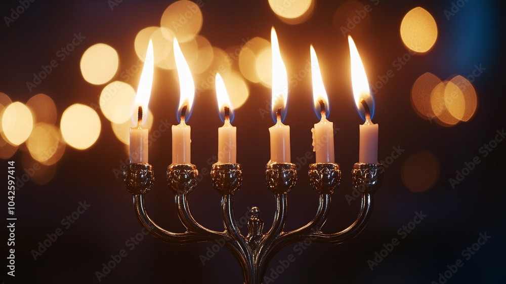 Lighting the menorah during Hanukkah celebrations at home with family and friends Lighting the menorah during Hanukkah celebrations at home with family and friends