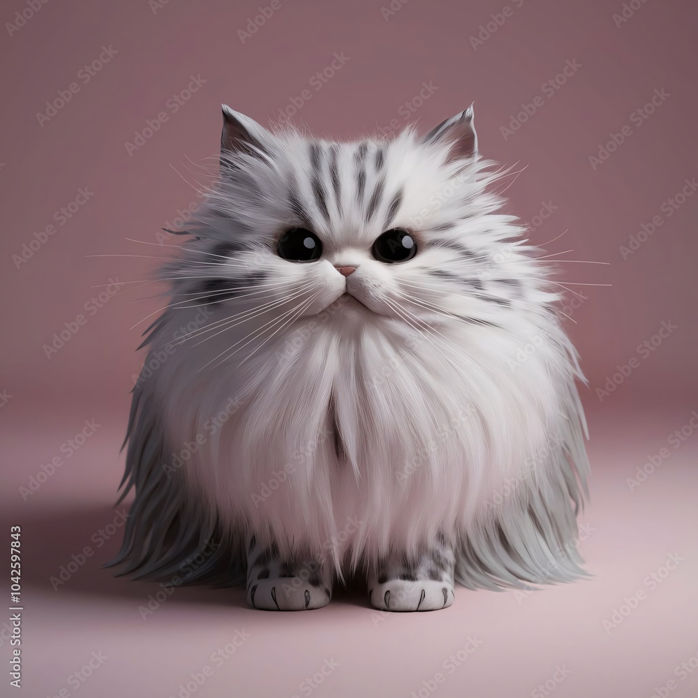 Fototapeta premium An Adorable Fluffy Cat Poses on a Pink Background