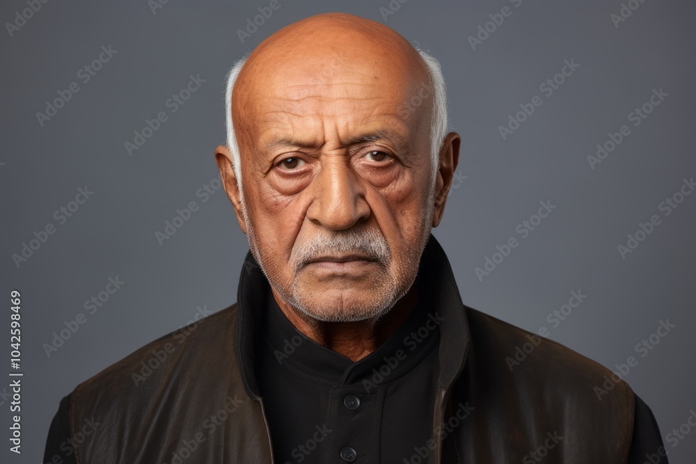 Portrait of an old man in a black jacket on a gray background Portrait of an old man in a black jacket on a gray background