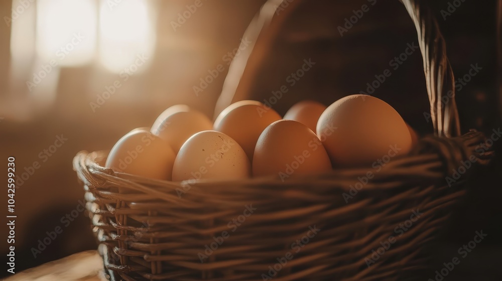 Brown Eggs in a Basket Softly Illuminated Brown Eggs in a Basket Softly Illuminated