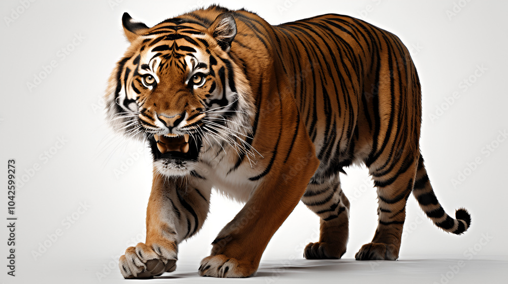 Obraz premium A Bengal tiger and its adorable cub isolated against a simple background.