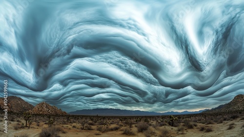 Dramatic Asperitas Clouds Over Desert Landscape photo