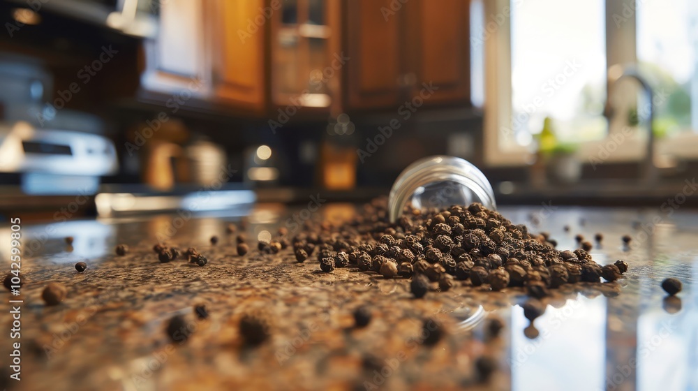 Close-Up of Black Peppercorns Spilling on Countertop Close-Up of Black Peppercorns Spilling on Countertop