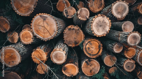 Stacked Tree Trunks in Timber Yard photo