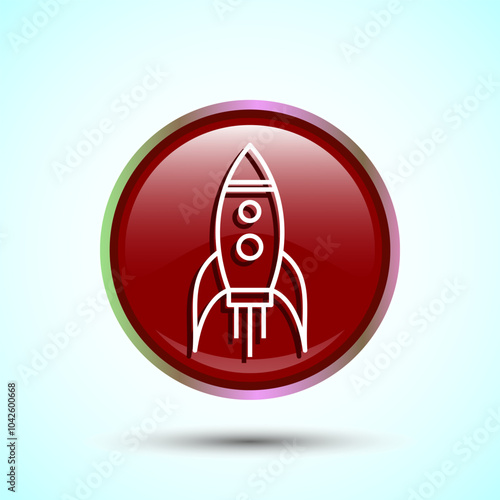 Rocket icon design illustration, Business start up symbol, Rocket launching sign, Red Color Round Button Design