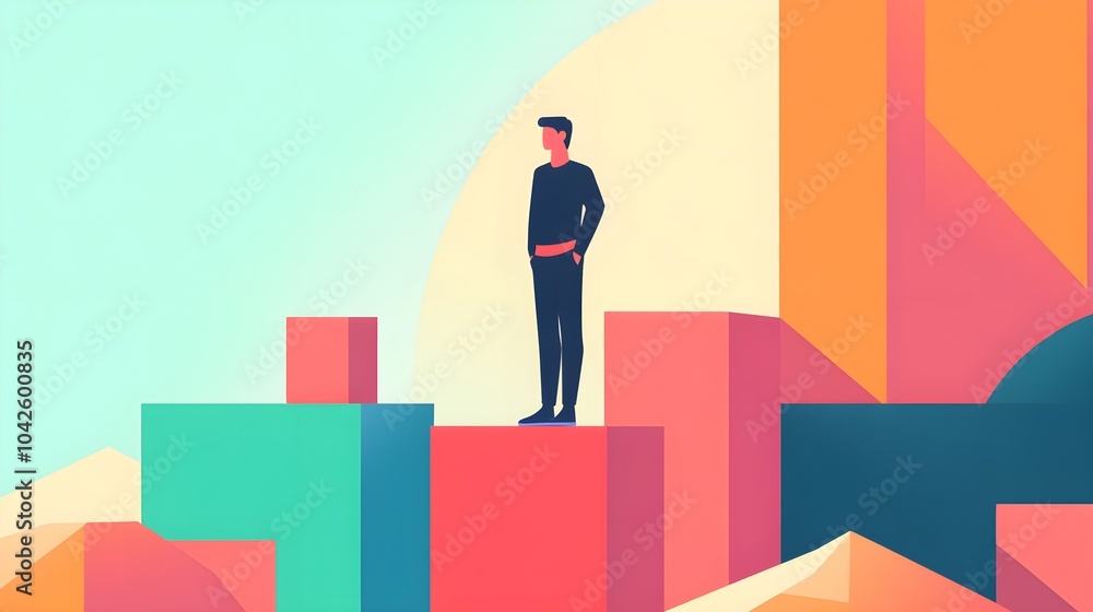Minimalist Man Standing On Geometric Shapes Illustration Minimalist Man Standing On Geometric Shapes Illustration