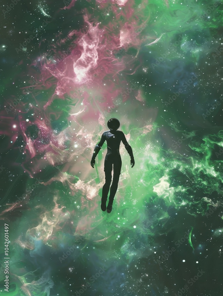 Psychedelic Spaceman Floating in Colorful Nebula Psychedelic Spaceman Floating in Colorful Nebula