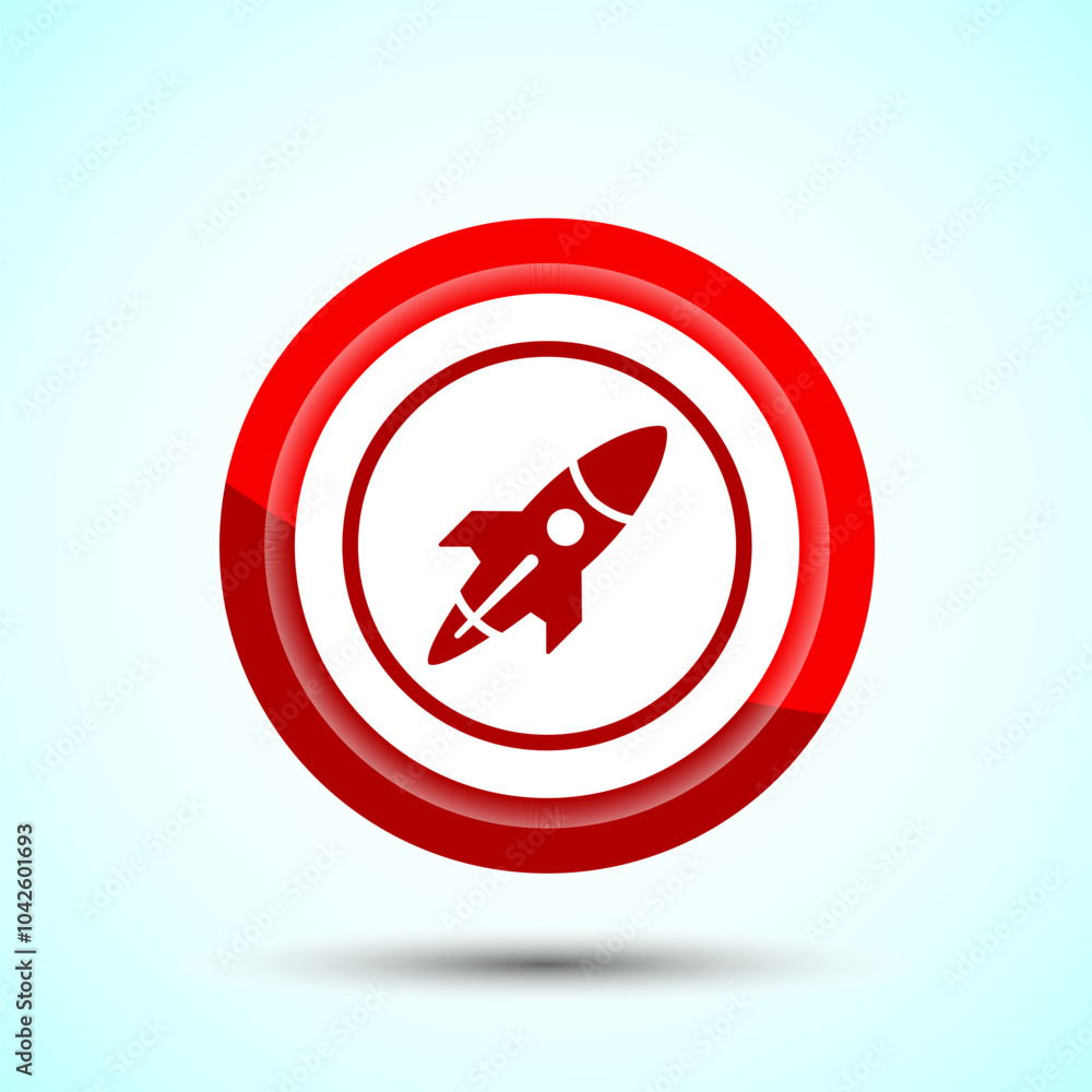 Obraz premium Rocket icon design illustration, Business start up symbol, Rocket launching sign, Red Color Button Design