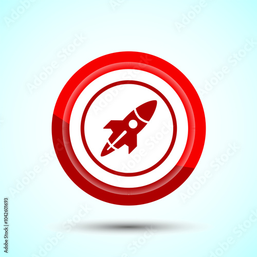 Rocket icon design illustration, Business start up symbol, Rocket launching sign, Red Color Button Design