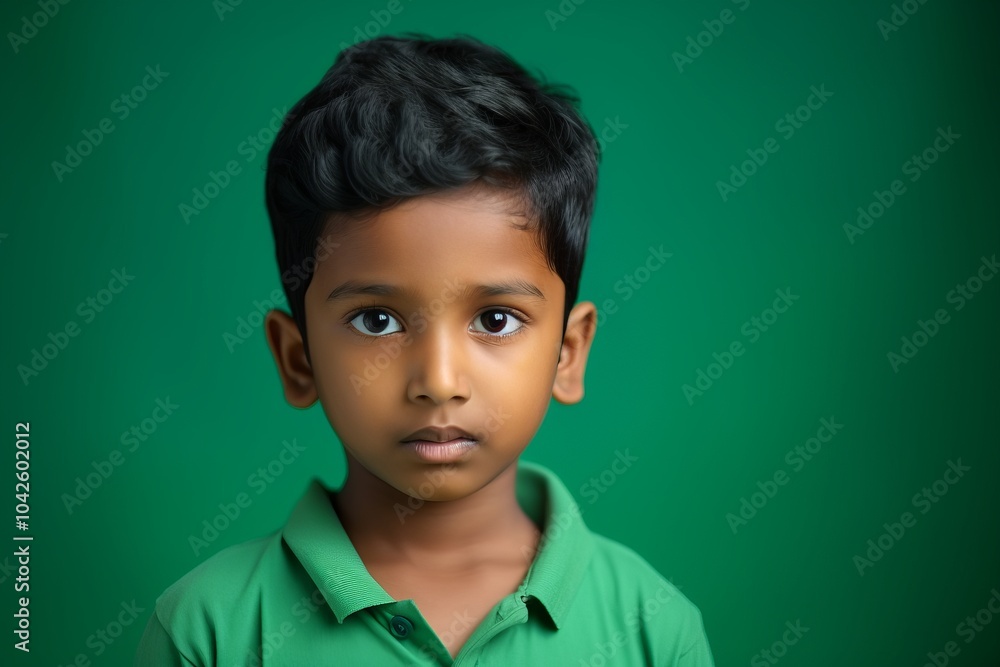 Portrait of a cute indian boy with green shirt on green background Portrait of a cute indian boy with green shirt on green background