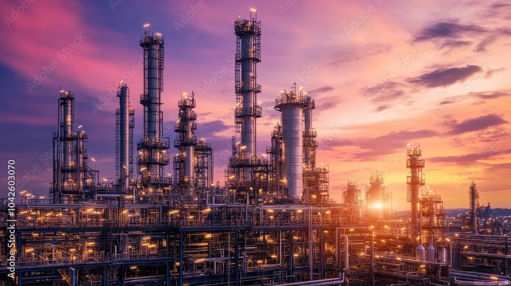 Industrial Refinery Landscape at Sunset Industrial Refinery Landscape at Sunset
